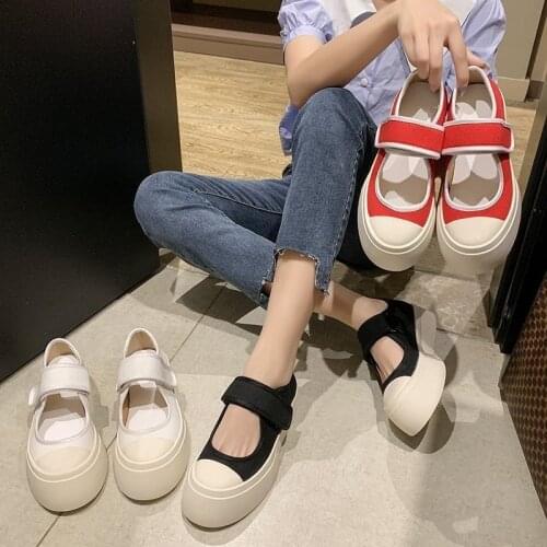 Retro Muffin Platform Velcro Mary Jane shoes for women 2021 Korean Style Casual Lace-up Women shoes for Spring Summer Autumn A62
