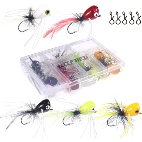 Wifreo 10pcs #2 Bass Bluegill Fly Fishing Poppers Flies Lures for Large Size Carppie Fishing Topwater Popper Fly White Red Black