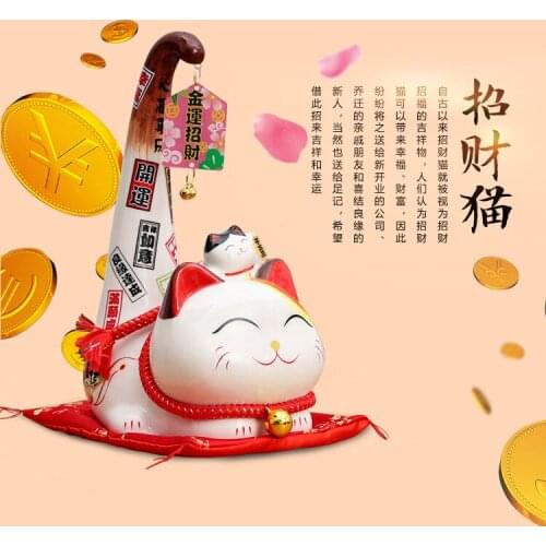 Japanese Style Maneki Neko Ceramic Lucky Cat Money Box Margay Long Tail Cat Statue Feng Shui Ornament Home Decoration Figurine