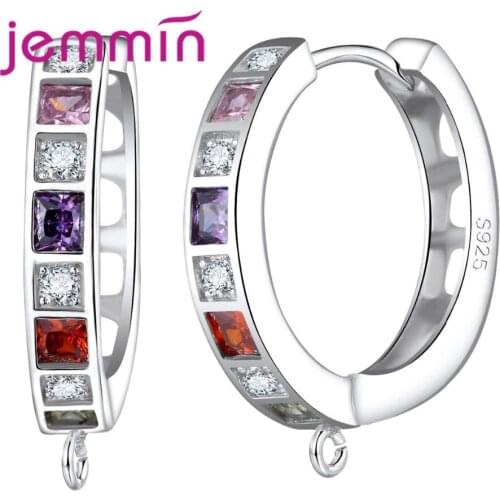 Women Wedding Party Best Gift 925 Sterling Silver Hoop Earrings Several Square Colorful Crystal Earrings Findings 10PCS