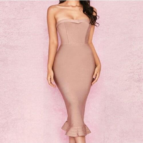 Wholesale Women Bandage Dress Vestido Brown Strapless Backless Mermaid Sexy Elegant Bodycon Dresses Evening Club Party Dresses