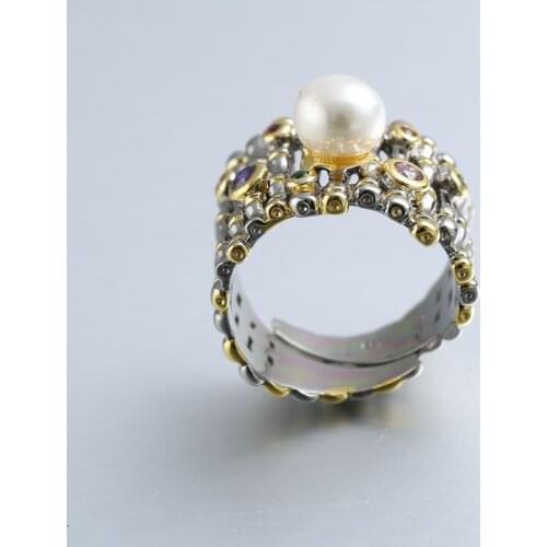 New S925 Sterling Silver Pearl Ring for women Unique craftsmanship resizable rings jewelry ring pearl 7mm
