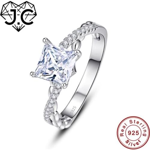 J.C Princess Cut White Topaz & Mystic Rainbow 925 Sterling Silver Ring Size 6 7 8 9 Women Wedding Bridal Jewelry Gift