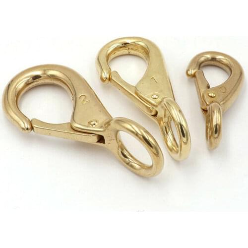 1 x Solid brass snap hook fixed eye trigger clasp for leather craft bag strap belt horse gear marine pet rope leashes clips