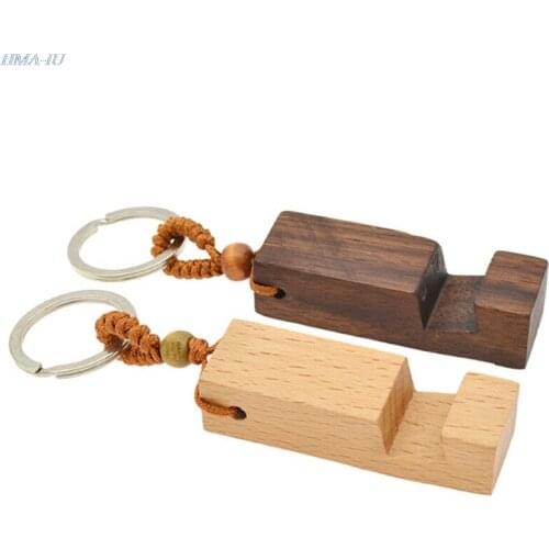 1pc Creative Lightweight Slim Design Wooden Mobile Phone Stand Holder Stand Pendant Keychain