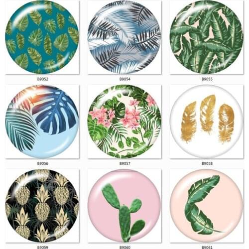 Banana Leaf Feather Cactus 10pcs mixed 12mm/18mm/20mm/25mm Round photo glass cabochon demo flat back Making findings B9043