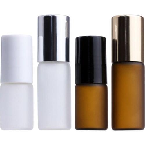 3/5/10ml Frosted White Amber Roll On Bottles For Essential Oils Perfume Glass Roller Bottles Travel Refillable Rollerball Bottle