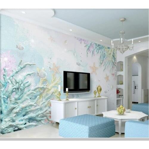 Papel de parede 3d stereo coral starfish shell 3d wallpaper mural,living room children bedroom bathroom wall papers home decor