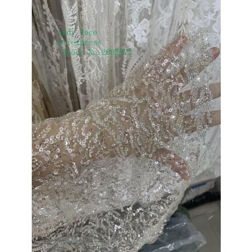 5yards/bag Crystal white sequined embroidery beads warm color base fashion French cloth for wedding dress fashion FH58
