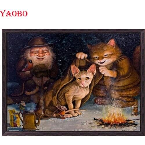 5D DIY Diamond Mosaic Santa claus and cat Full Square Diamond Painting Cross Stitch Embroidery Christmas decoration for home