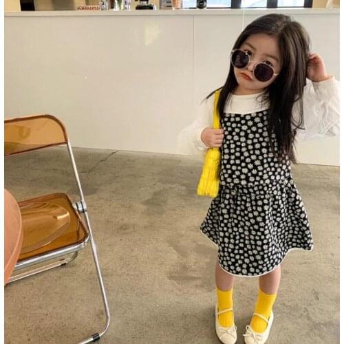 2021 Korea style girls 2 pcs set t shirt+dress autumn cotton kids suit 3-8 years WS220