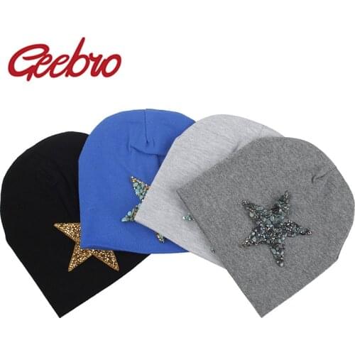 Geebro New Solid Unisex Rhinestones Star Hat Baby Boy Girl Kids Toddler Cotton Soft Cute Winter Warm Skullies Beanie Hats Cap
