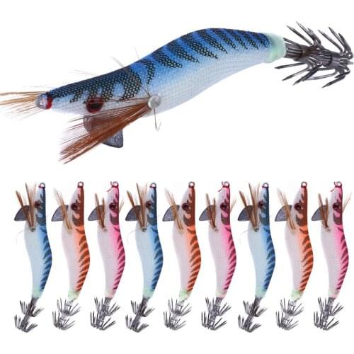 Hengjia 9pcs 2.0# 8cm 7.8g Luminous Squid Jig Octuple Sea Fishing Lures Artificial Shrimp Bait with Hooks Wrapped Prawn Lure