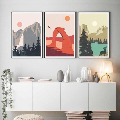 National Park Travel Location Art Poster Mid Century Landscape Vintage Yosemite Arches Canvas Painting Home Decor Living Room