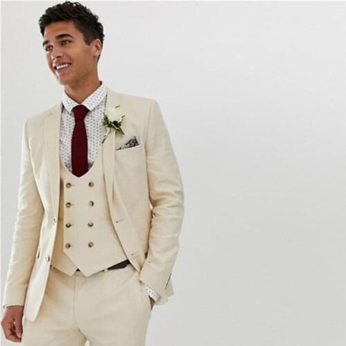 Personal Ivory Three Pieces Wedding Suit Two Buttons Slim Fit Notched Lapel Groomsmen Tuxedos (Jacket+Pants+Vest)