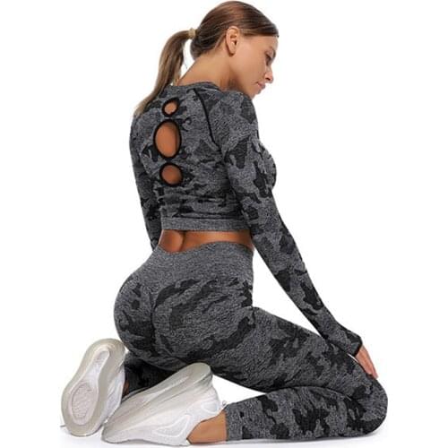 Camo Seamless Shirt High Waist Booty Sport Legging Women 2nd Edition Female Scrunch Top Long Sleeve Gym Compression Shirts Women