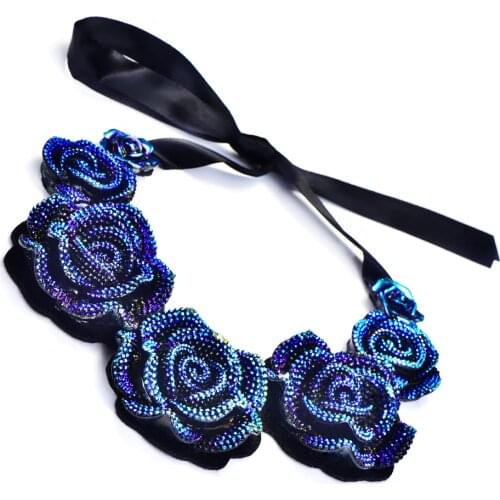 Hot Sale Womens Pretty Consume Short Necklace Big Blue Rose Pendant False Collar Exquisite Female Banquet Accessory Jewelry