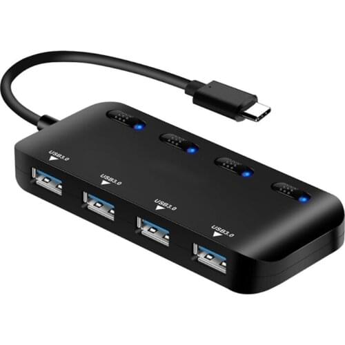 LX0B High-Speed Usb 3.0 4-port Hub 5Gbps Fast One for Four 5Gbps Type C Usb3.0 Adapter with LED Separate Indicator