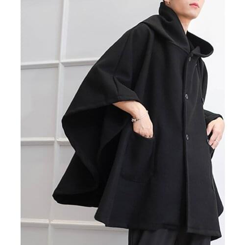 INCERUN 2021 Fashion Men Cloak Coats Solid Loose Capes Hooded Double Breasted Winter Trench Streetwear Chic Men Poncho Outerwear