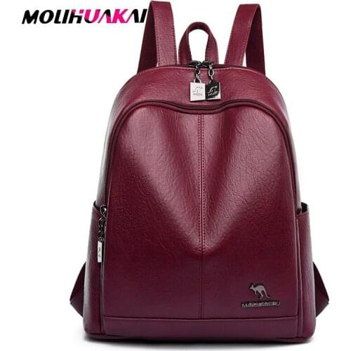 MOLIHUAKAI 2020 New Women Back Pack Soft Leather Backpack for Teenage Girls Casual Female Large Sac Travel Ladies Bagpack