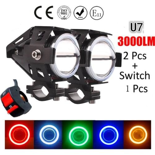 Huiermeimi 2PCS Motorcycle LED Headlight 125W 3000LMW Motorbike Headlamp 12V U5 U7 Moto Driving Angel Head Light Decorative Lamp
