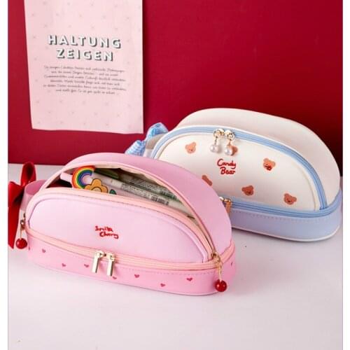 Cartoon Strawberry Bear Large Capacity Pencil Cases Bags Creative Korea Fabric Pen Box Pouch School Office Stationary Supplies