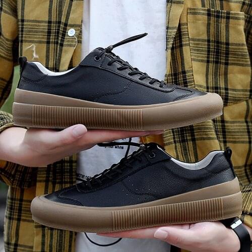 Mens Board Shoes Fashion Sneakers Non-Slip Genuine Leather Outdoor Comfortable Stylish Low Cut Casual Flat Sports Shoes