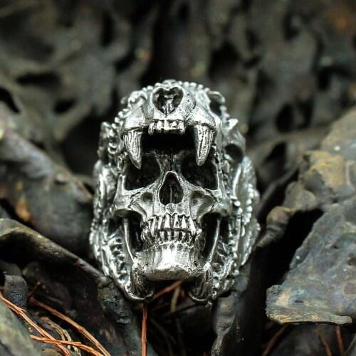 Vintage Skull Devil Rings For Men Animal Super Cool Gothic Punk Rock Mortorcycle Biker Party Mens Ring Male Jewelry Gift