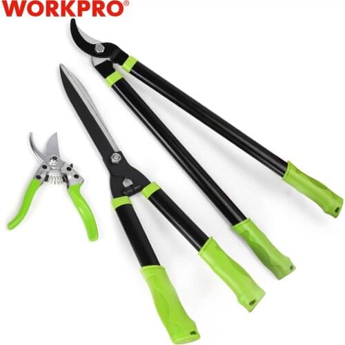 WORKPRO 3PC Garden Tools Set Stainless Steel Heavy Duty Pruning Shears Set High branch shear Pruning Tool Set for Garden Grass