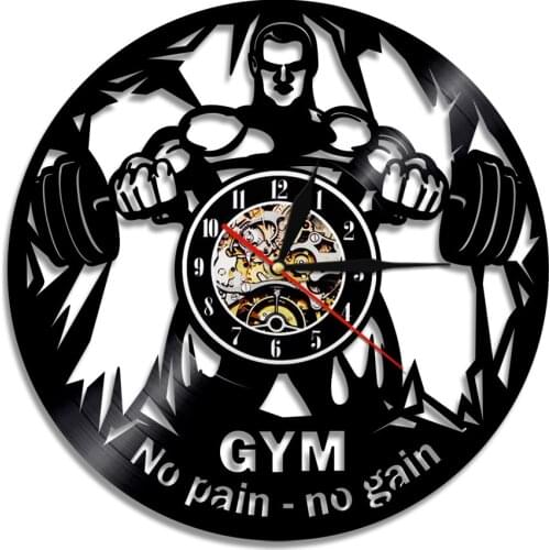 Weightlifting Barbells Wall Clock Gym Sport Vinyl Wall Clocks Fitness Club Decoration Fitness Logo Wallpaper Art LED Light