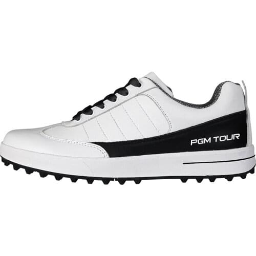 New Mens Golf Shoe Sports Shoes Top Layer Leather Waterproof Breathable (White)