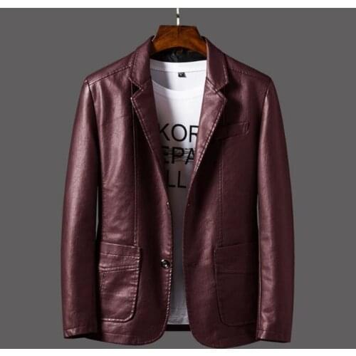 New Casual PU Blazer Leather Jacket Men Loose Coat Men Korean Slim Baseball Uniform Motorcycle Clothing Leather Jacket