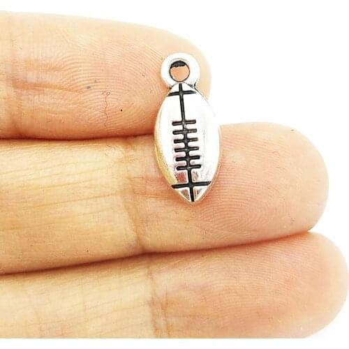 BULK 30 Zinc Alloy Antique Silver Plated Football Ball Charms Sports Themed DIY Pendant for Handmade Bracelet Making 16*7mm 1.2g