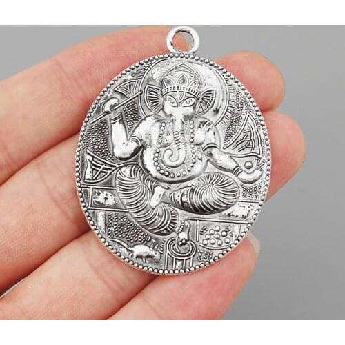 3PCS Large Lucky Oval Ganesha Elephant Buddha Charms Pendants for Necklace Making Jewelry Finding 47x41mm