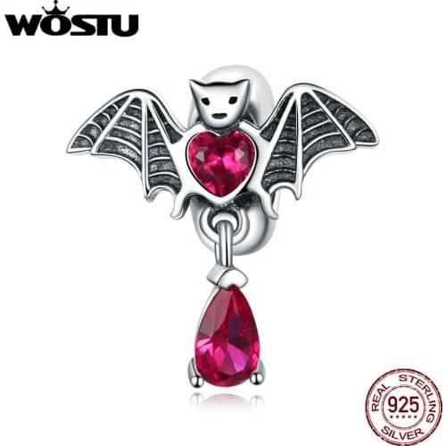 Wostu Charms Real 925 Sterling Silver Bat Beads For Women Fit Silver Bracelets & Bangle Fine Jewelry Making Gift DXC1779