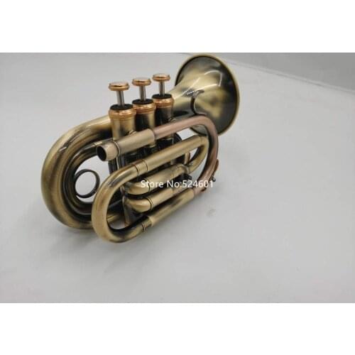 Popular Mini Pocket Trumpet Bb Flat Brass Material Antique copper Wind Instrument With Mouthpiece Gloves Carrying Case