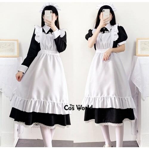 S-3XL Mens Womens Lolita Black White Apron Maidservant Maid Restaurant Dress Uniform Outfits Anime Cosplay Costume