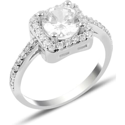 Silver 925 Sterling Solitaire Round Zircon Stone Ring