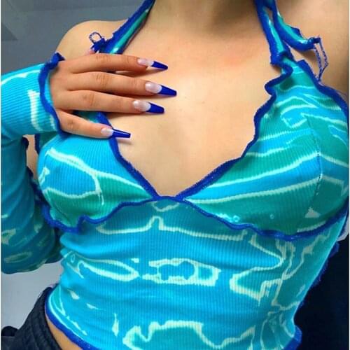 SEASONS Halter Bandage V-neck Sexy Crop Top With Gloves Autumn Winter Women Fashion Streetwear Outfits T-shirts Tees ASTS81498