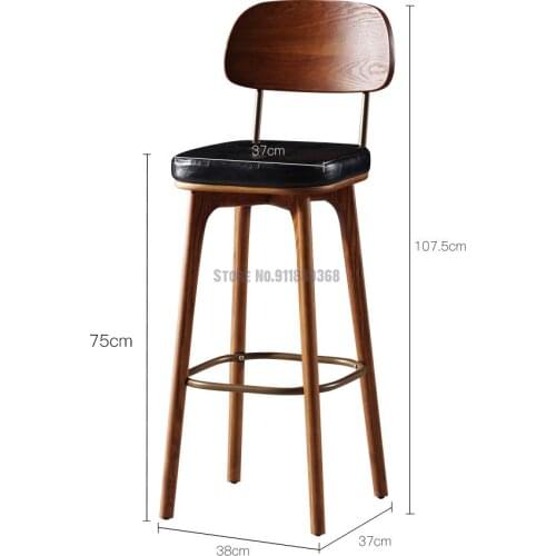 Nordic solid wood backrest bar stools bar wrought iron high stools retro loft industrial style front desk cash register high cha