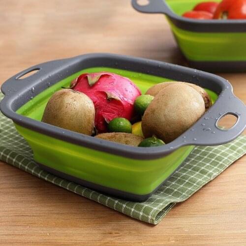 Foldable Fruit Vegetable Washing Basket Strainer Portabl Silicone Colander Collapsible Drainer With Handle Kitchen Tool 2pcs/lot