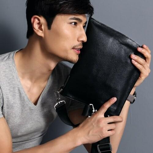 Cow Leather shoulder bag men messenger bags zipper design men