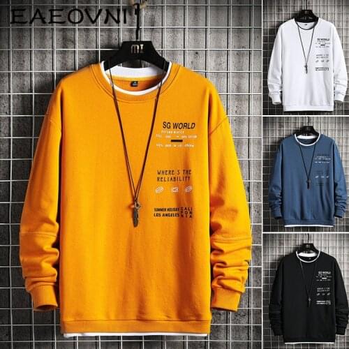 EAEOVNI Round Neck Mens Hoodie Casual Print Long Sleeve Sweatshirt Men Hip-Hop Streetwear Pullovers Harajuku Style Autumn Tops
