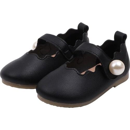 Toddlers Girls Leather Shoes Princess Wedding Kids Flats With Pearl Sweet Children Party Performance Shoes Soft Breathable 21-30