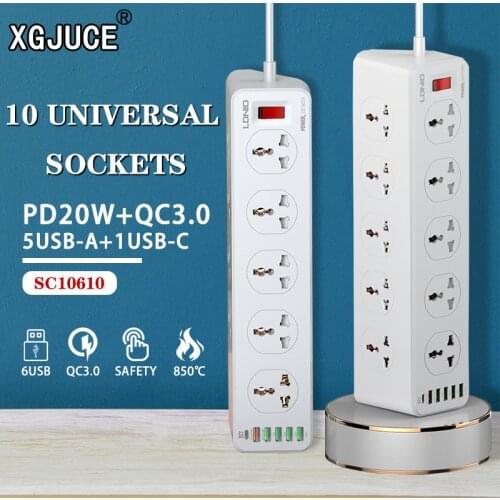 Universal Power Strip Socket USB QC3.0 3.4A PD 20W Adapter Quick Charge Port 3/4/10 Outlets EU/UK Plug Overload Surge Protector