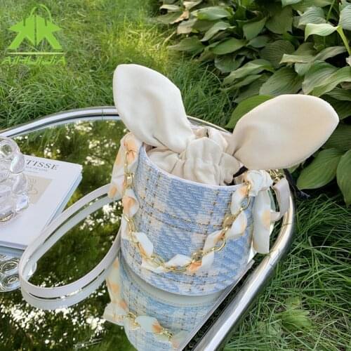 Ladies Striped Bucket small Bag New Fashion Shoulder Bags Casual Bow Handbags Female Messenger Bag Ribbons Chains Crossbody Bags