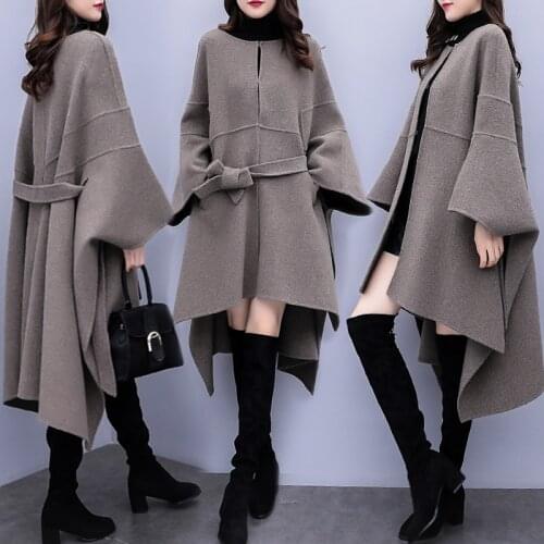 Women Cloak Imitation Woolen Cloth Coats Korean Loose Long Jacket Autumn Winter New Poncho Overcoat Plus Size 3XL Manteau Femme
