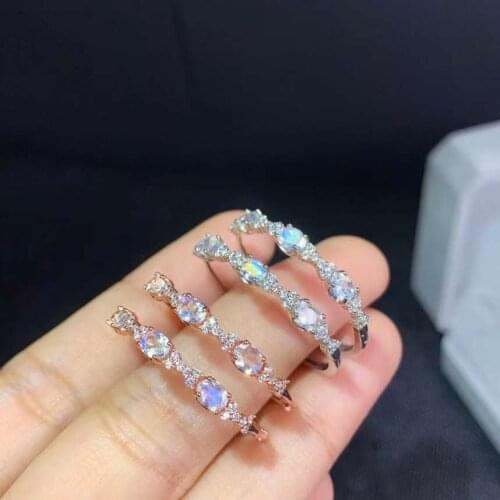 Slender personality Row circle natural blue moonstone Earring buckle Natural gemstone earrings 925 silver women party jewelry