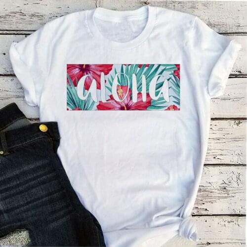 Hawaii Tee Aesthetic Clothes Letter Flower Vintage Tee Mama Graphic Top Beach Summer 2021 Women Fashion Tshirt