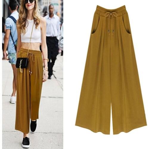 Plus size nine-point wide-leg pants 4XL 5XL 6XL 7XL 8XL hips 156CM fashion womens loose casual nine-point pants wide-leg pants